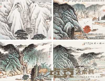 宋玉麟 四季山水 镜心 32×41cm×4
